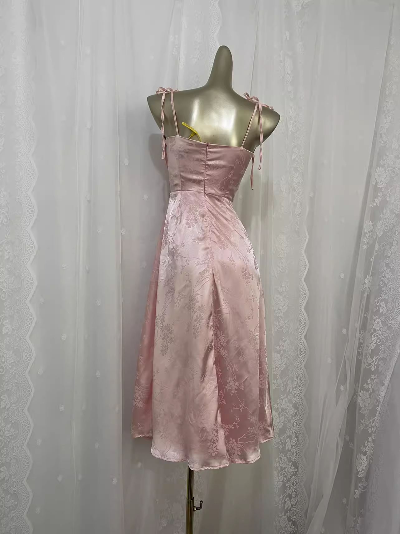 Sexy A line Spagetti Straps Pink Satin Floral Vacation Dress Birthday Dresses