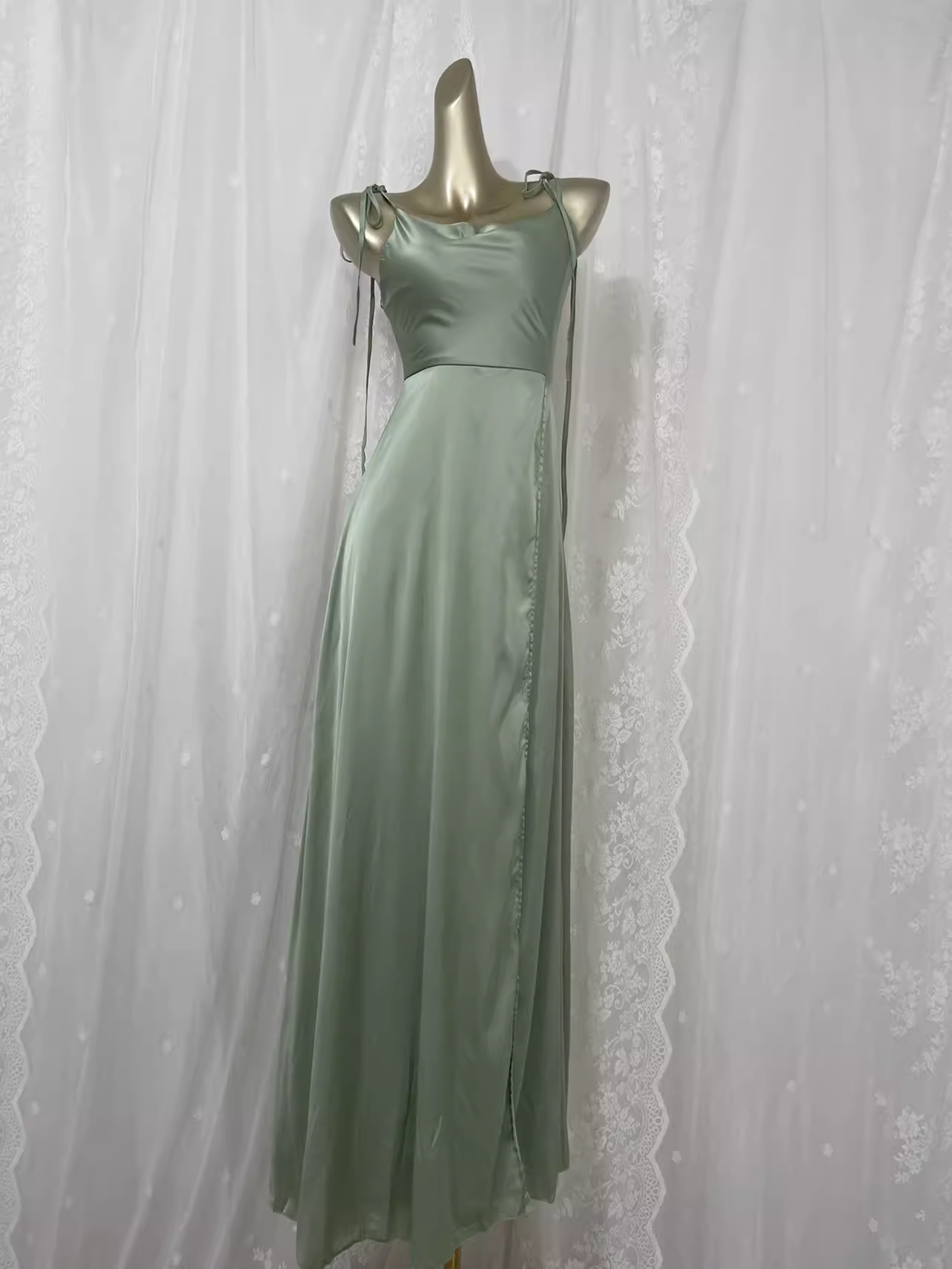 Sexy A line Spaghetti Straps Sage Green Long Vacation Dress Birthday Dresses