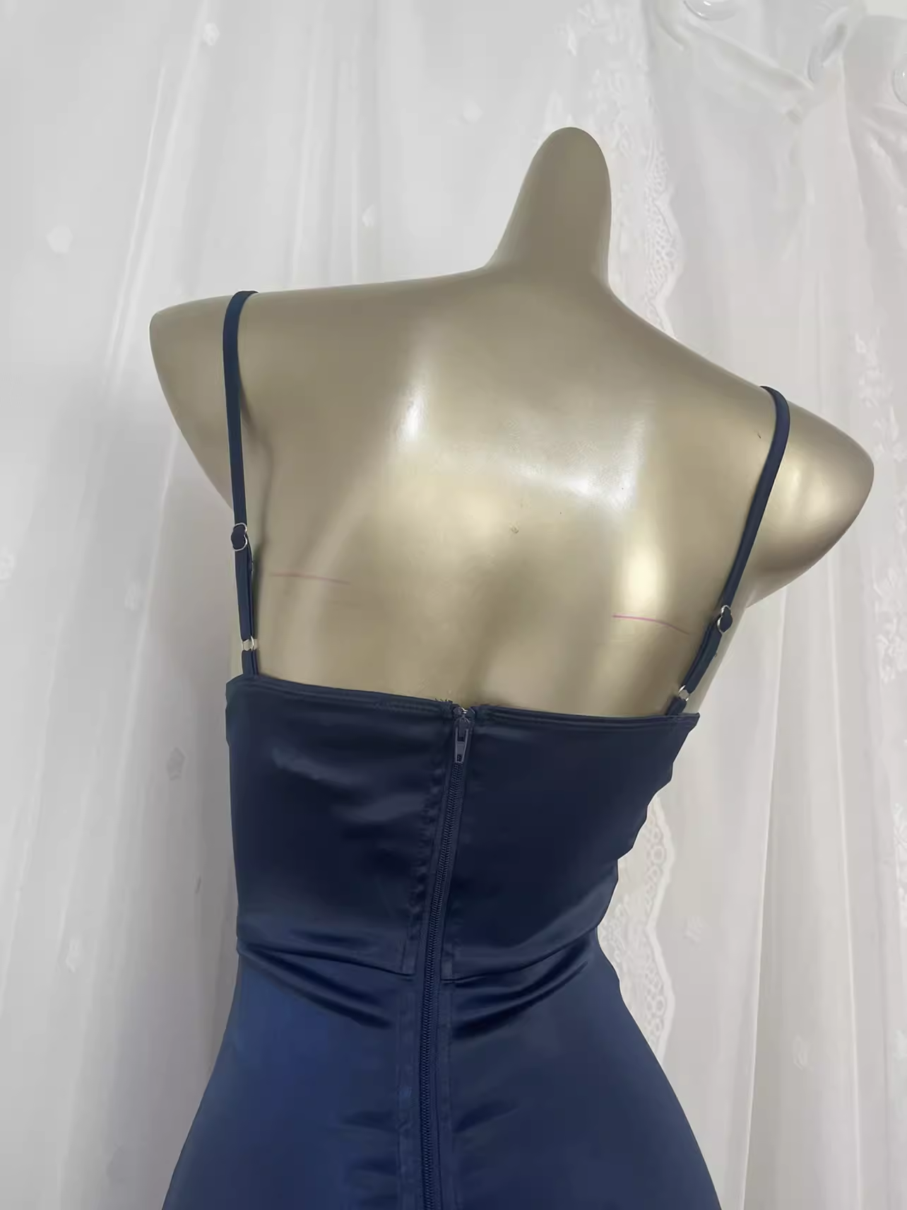 Sexy Sheath Spaghetti Straps Navy Blue Long Vacation Dress Birthday Dresses
