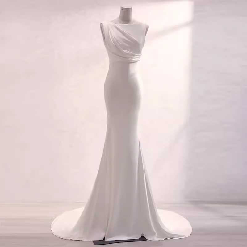 Simple Mermaid Satin White Long Wedding Dresses Brides Dress