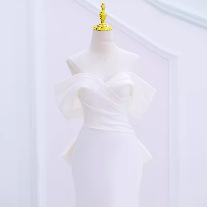 Sexy Mermaid Off The Shoulder Satin White Long Wedding Dresses Brides Dress