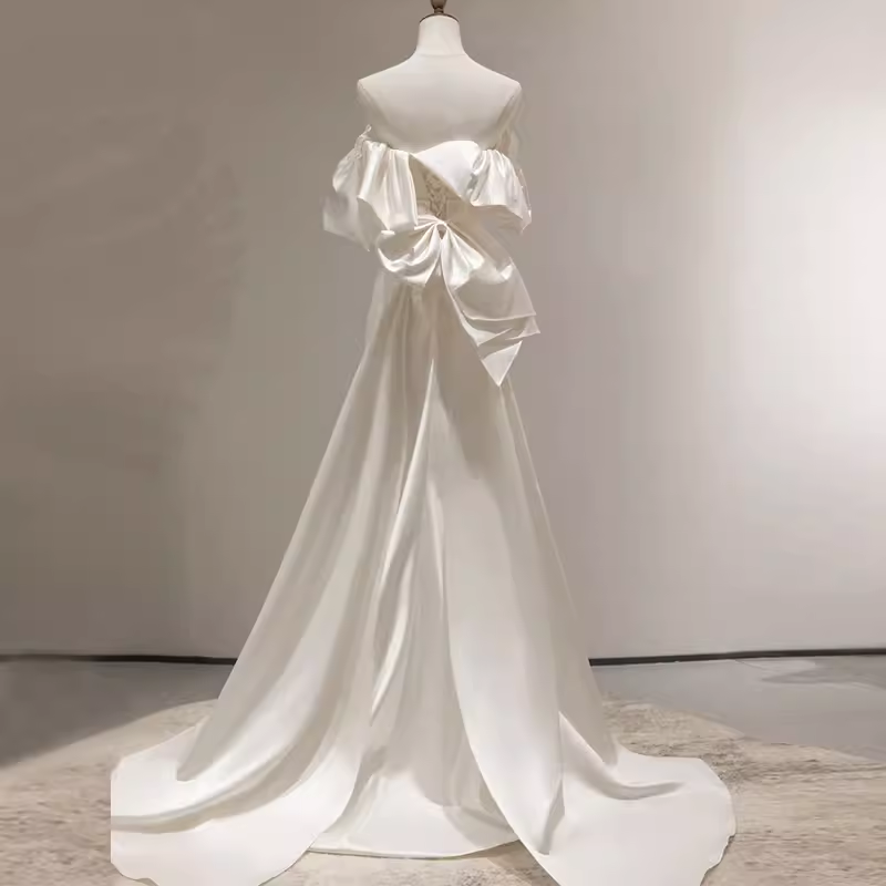 Sexy Mermaid Off The Shoulder Satin White Long Wedding Dresses Brides Dress