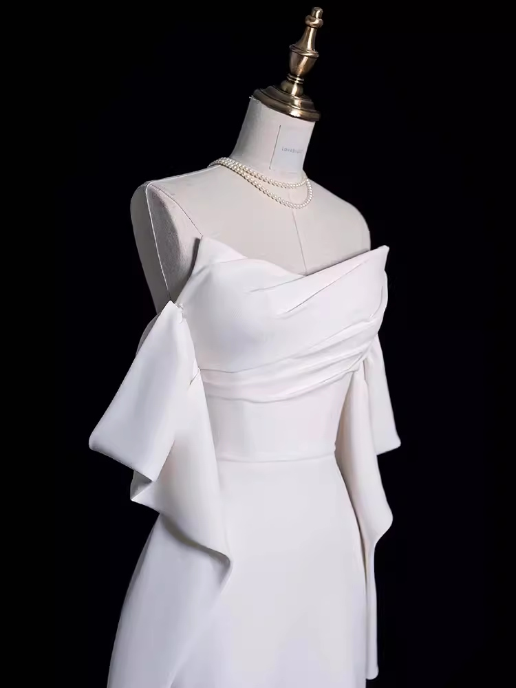 Sexy Mermaid Off The Shoulder Satin White Long Wedding Dresses Brides Dress