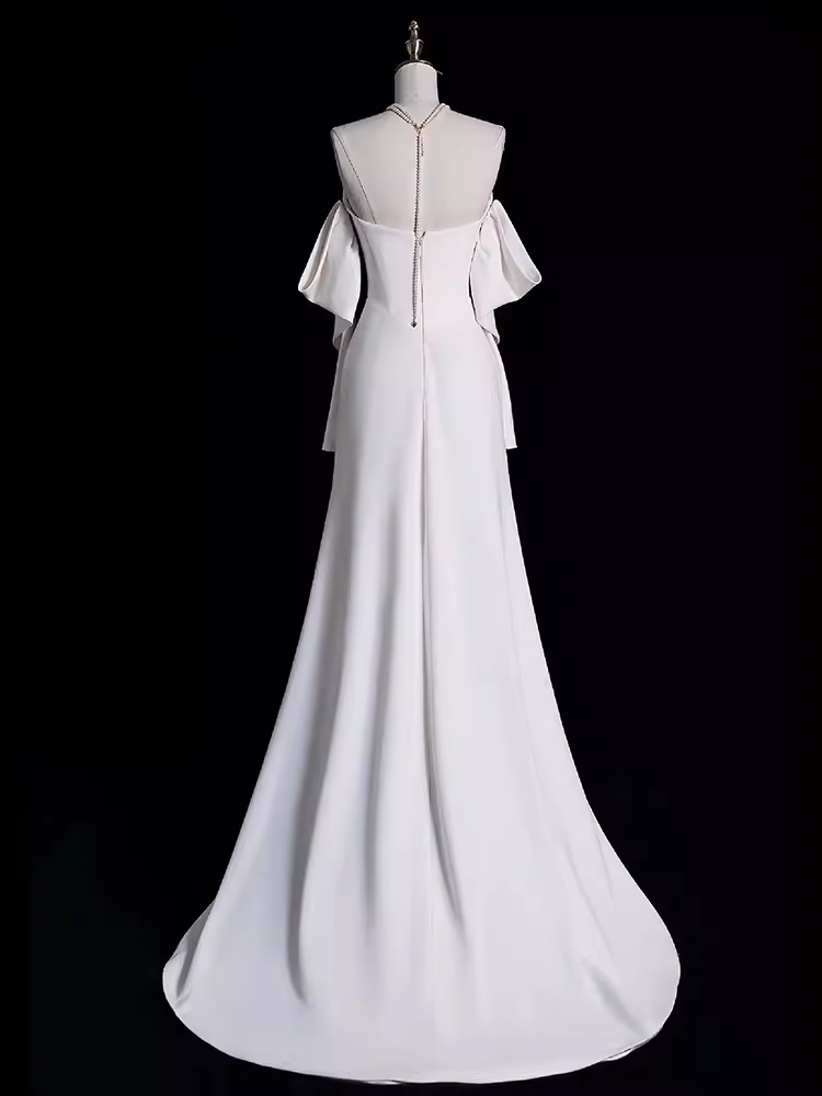 Sexy Mermaid Off The Shoulder Satin White Long Wedding Dresses Brides Dress