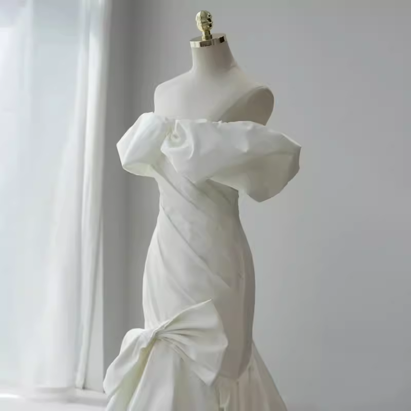 Sexy Mermaid Off The Shoulder Satin White Long Wedding Dresses Brides Dress
