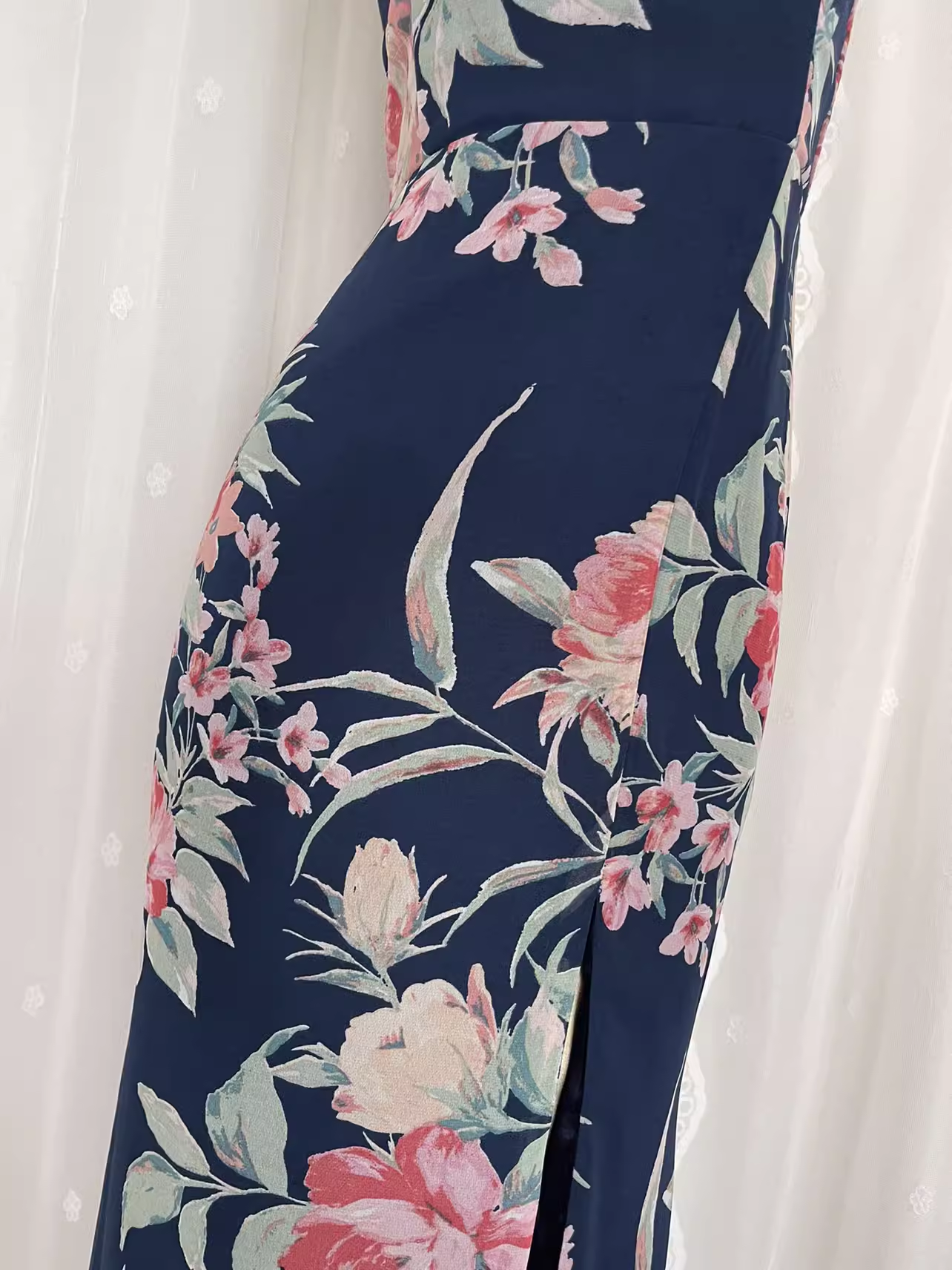 Vintage Sheath Spaghetti Straps Blue Rose Travel Vacation Floral Beach Dress Long Dress
