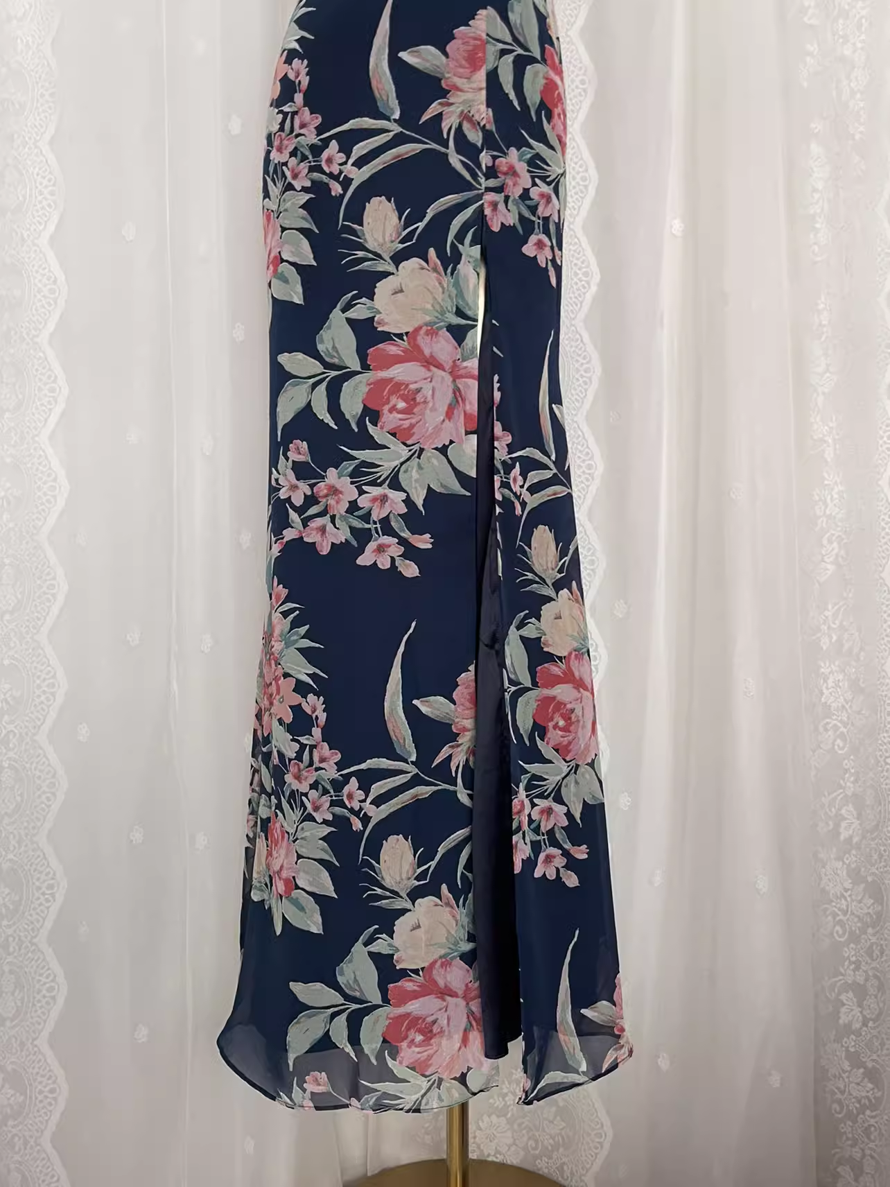 Vintage Sheath Spaghetti Straps Blue Rose Travel Vacation Floral Beach Dress Long Dress