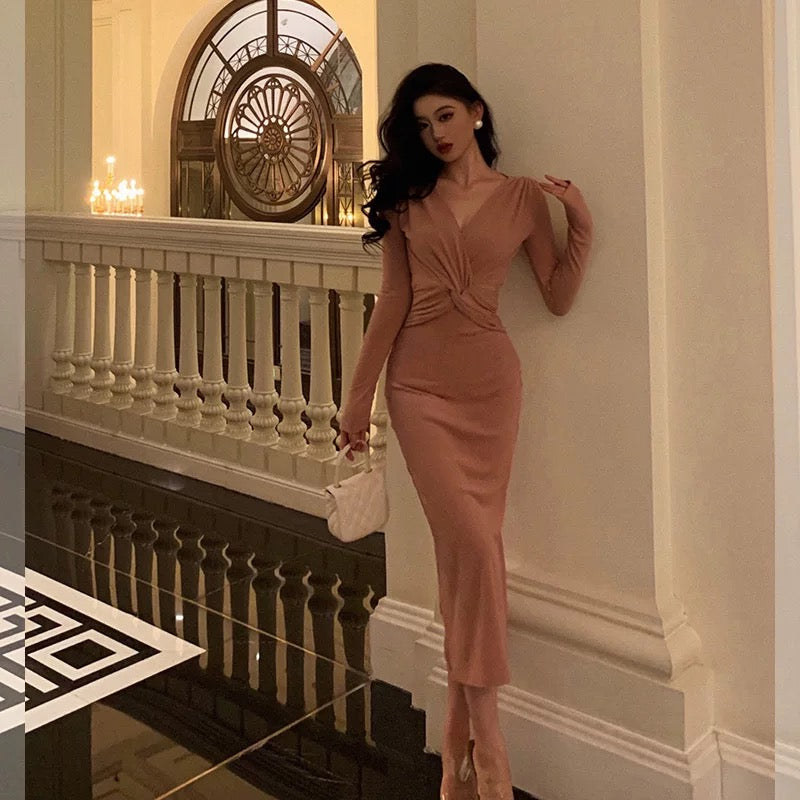 Sexy Sheath V Neckline Pink Pleated Prom Dresses Birthday Outfits Evening Gown