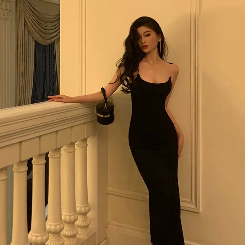 Sexy Sheath Spaghetti Straps Black Prom Dresses Birthday Outfits Evening Gown