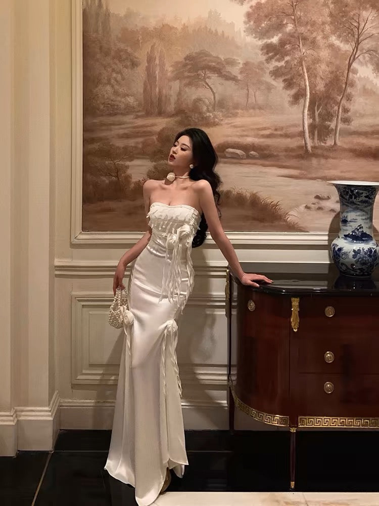 Gorgeous Sheath Strapless White Date Night Dress Long Prom Dresses Birthday Outfits