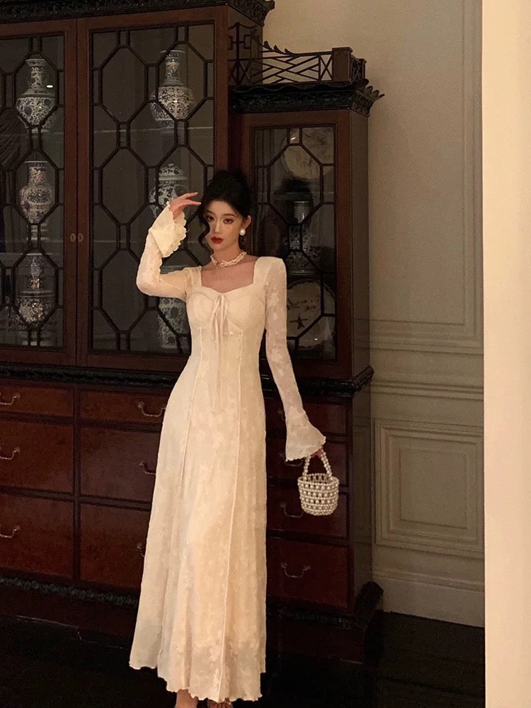 Gorgeous A line Long Sleeves Lace Date Night Dress Long Prom Dresses Birthday Outfits