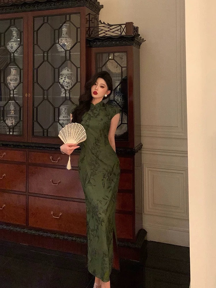 Gorgeous Sheath High Neckline Short Sleeves Green Date Night Dress Long Prom Dresses Birthday Outfits
