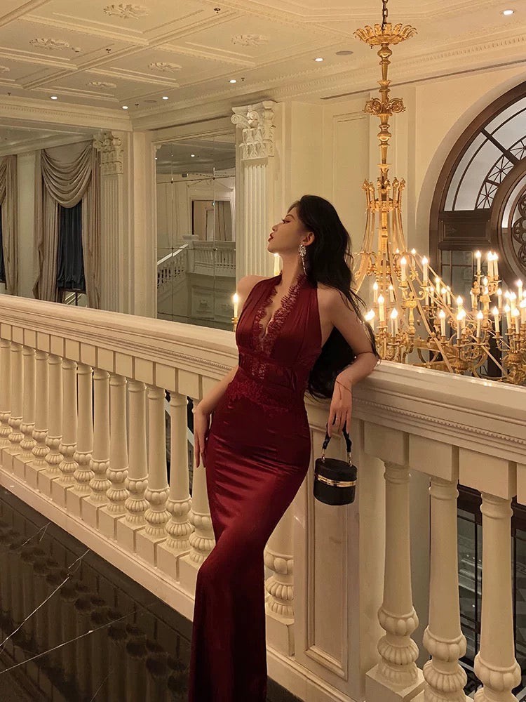 Gorgeous Mermaid V Neckline Burgundy Date Night Dress Lace Prom Dresses Birthday Outfits