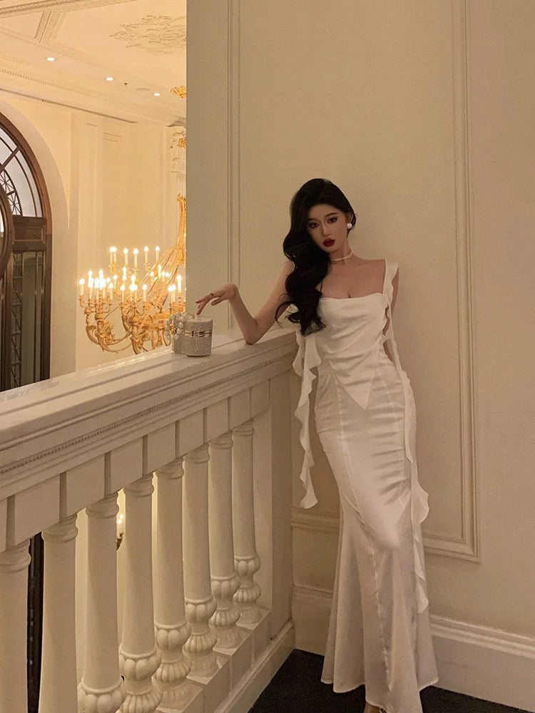 Gorgeous Mermaid Straps White Date Night Dress Lace Prom Dresses Birthday Outfits