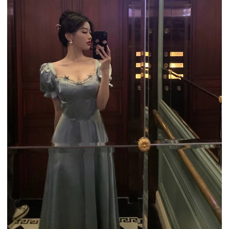 Classy A Line Sweetheart Blue Satin Prom Dresses Birthday Outfits Evening Gown