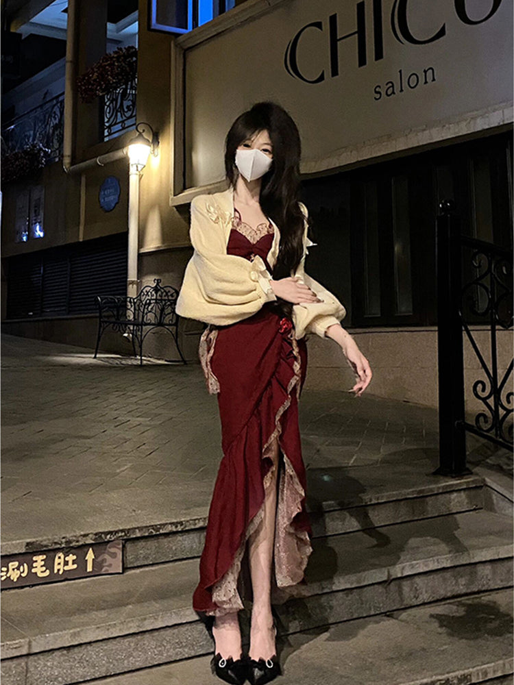 Princess High Low Spaghetti Straps Lolita Dress Christmas Dress Burgundy Birthday Dresses
