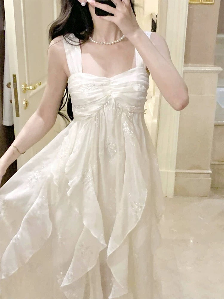 Sexy French High Low Square Neckline Christmas Dress Ivory Birthday Dresses Birthday Outfits