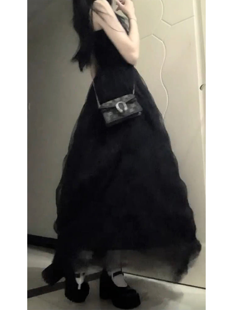 Sexy French A line Spaghetti Straps Christmas Dress Black Birthday Dresses Birthday Outfits