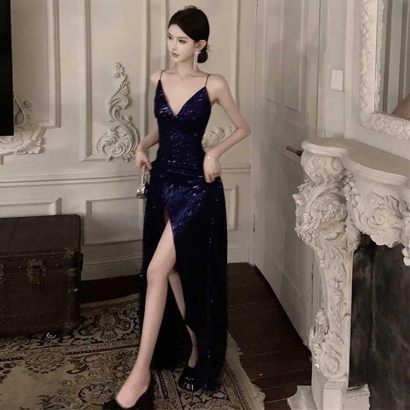 Sexy Sheath Spaghetti Straps Navy Blue Sequin Beach Dress Women's Vacation Dresses Birthday Dress
