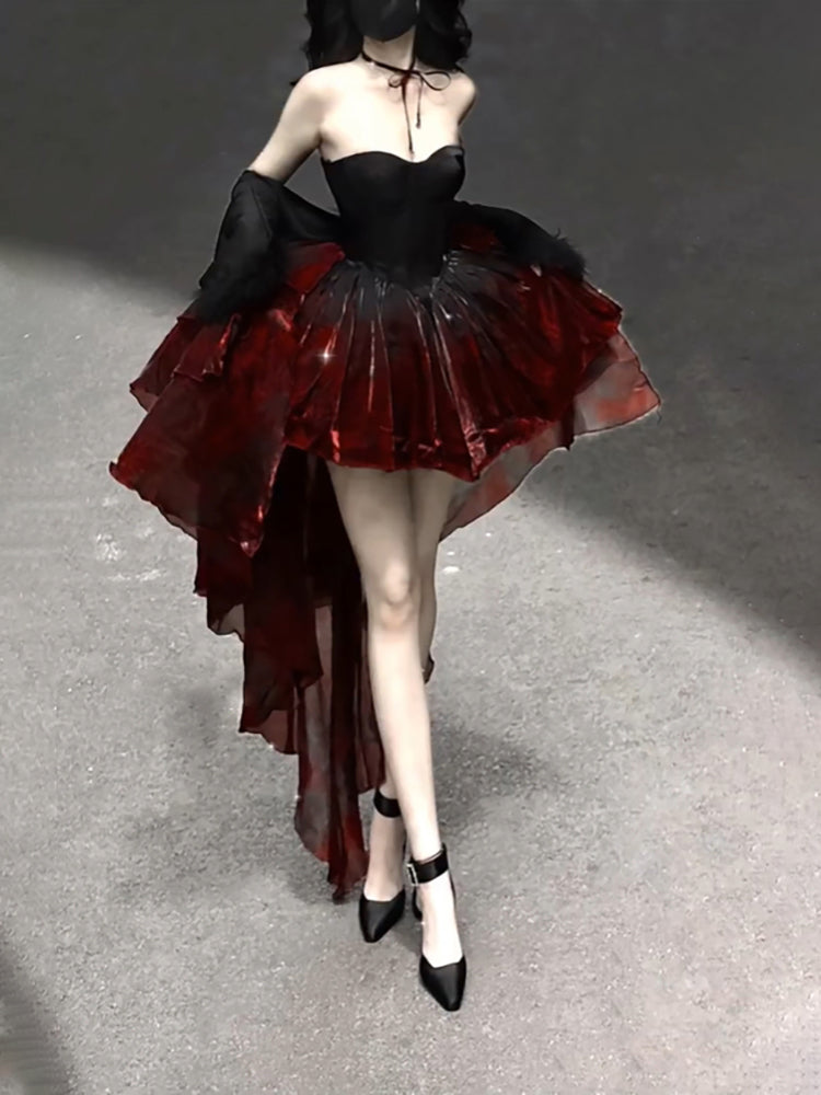 Chic Ball Gown Sweetheart Burgundy Organza Prom Dress Birthday Dresses Birthday Outfits