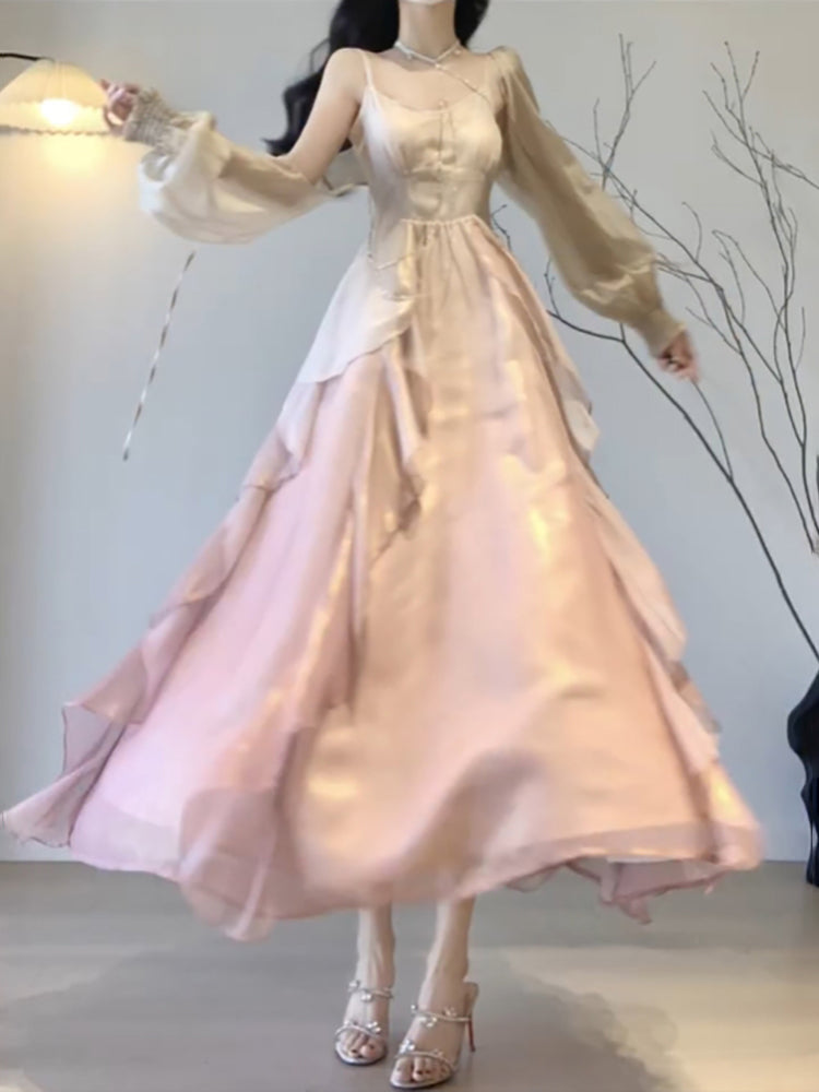 Sexy Mermaid Spaghetti Straps Ombre Pink Chiffon Dress Long Prom Dresses Birthday Outfits