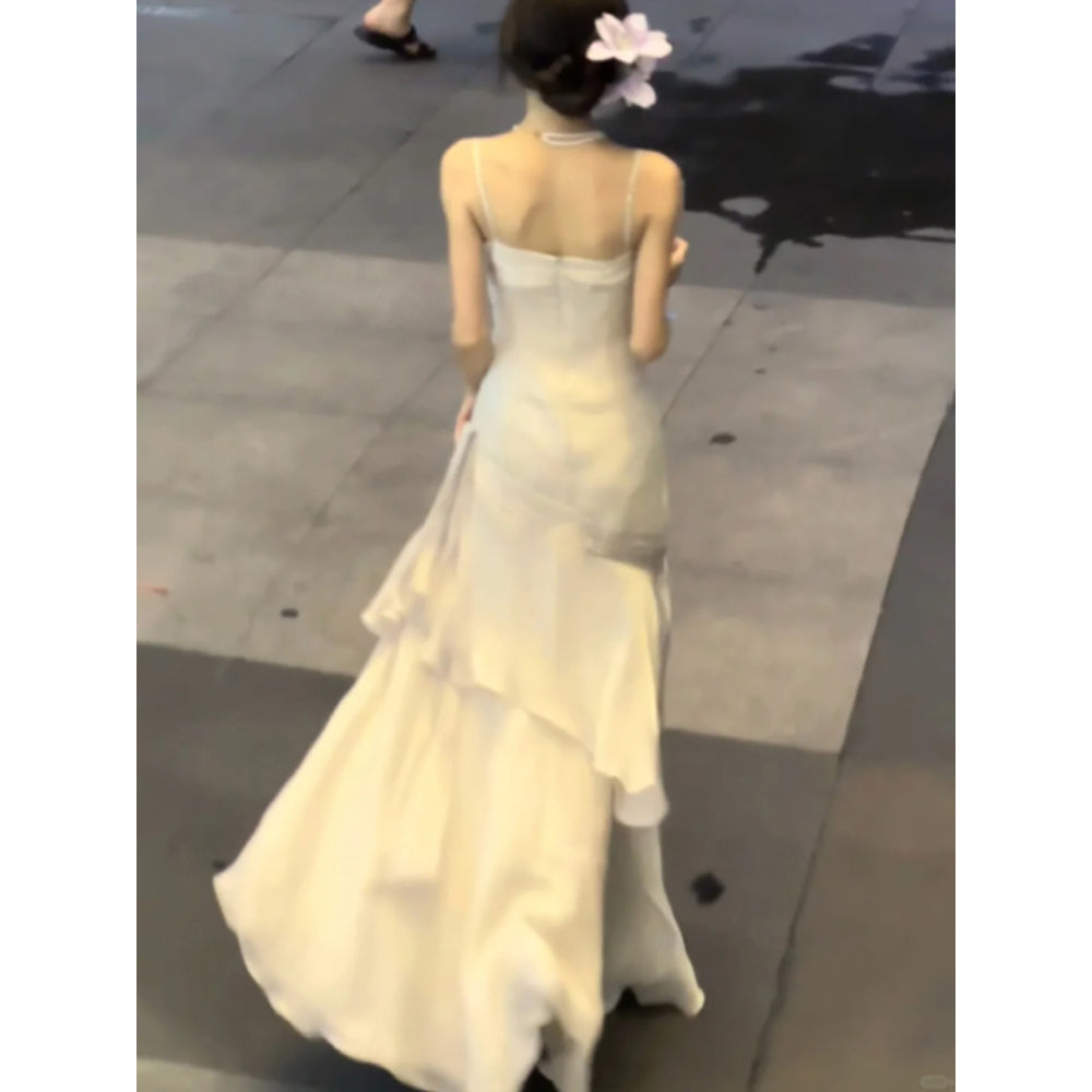 Sexy Mermaid Spaghetti Straps Ivory Long Prom Dresses Night Dress Birthday Outfits