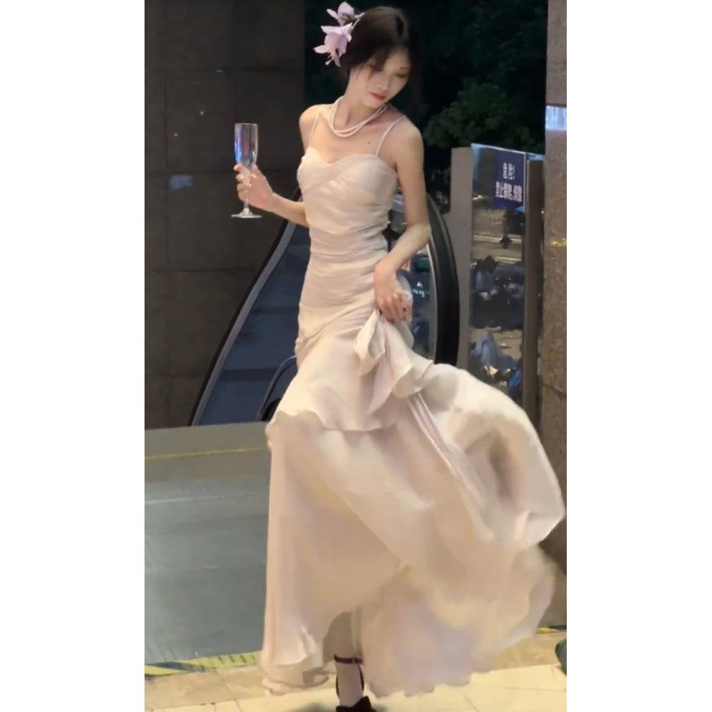 Sexy Mermaid Spaghetti Straps Ivory Long Prom Dresses Night Dress Birthday Outfits