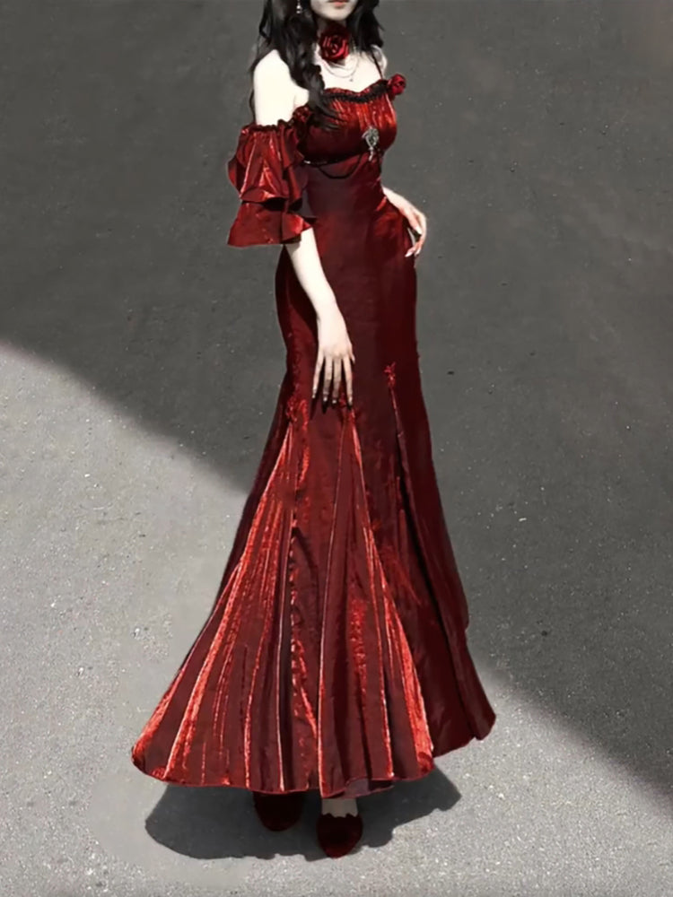 Sexy Mermaid Spaghetti Straps Burgundy Long Prom Dresses Christmas Night Dress Birthday Outfits