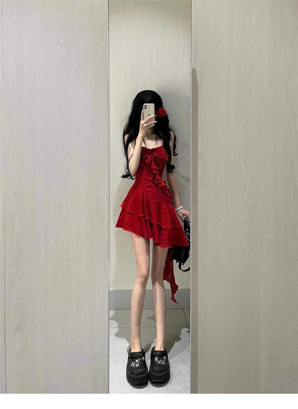 Cute A line Spaghetti Straps Red Short Ruffles Skirt Birthday Dresses Birthday Outfits