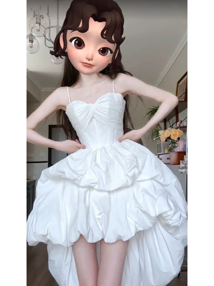 Chic High Low Spaghetti Straps White Beach Dress Party Dress Birthday Dresses Birthday Outfits