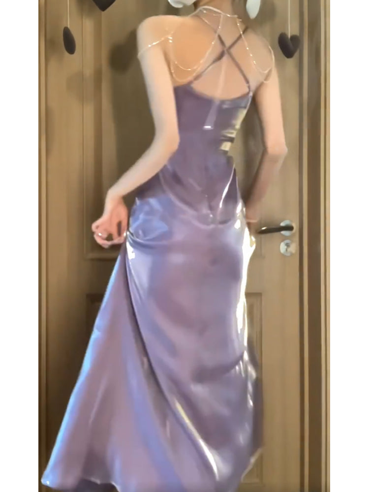 Sexy A line Spaghetti Straps Grape Women's Beach Dress Slit Vacation Dresses Birthday Dress