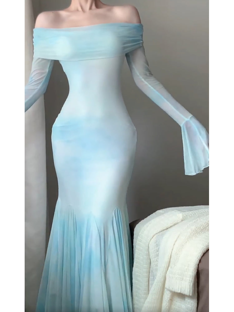 Sexy Mermaid Off The Shoulder Light Blue Women's Beach Dress Vacation Dresses Birthday Dress