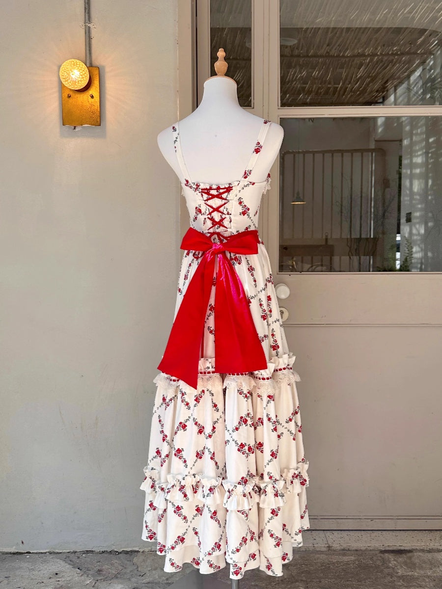 Sexy A line Square Neckline Sleeveless Women's Red Floral Holiday Dress Vacation Dresses Birthday Dress