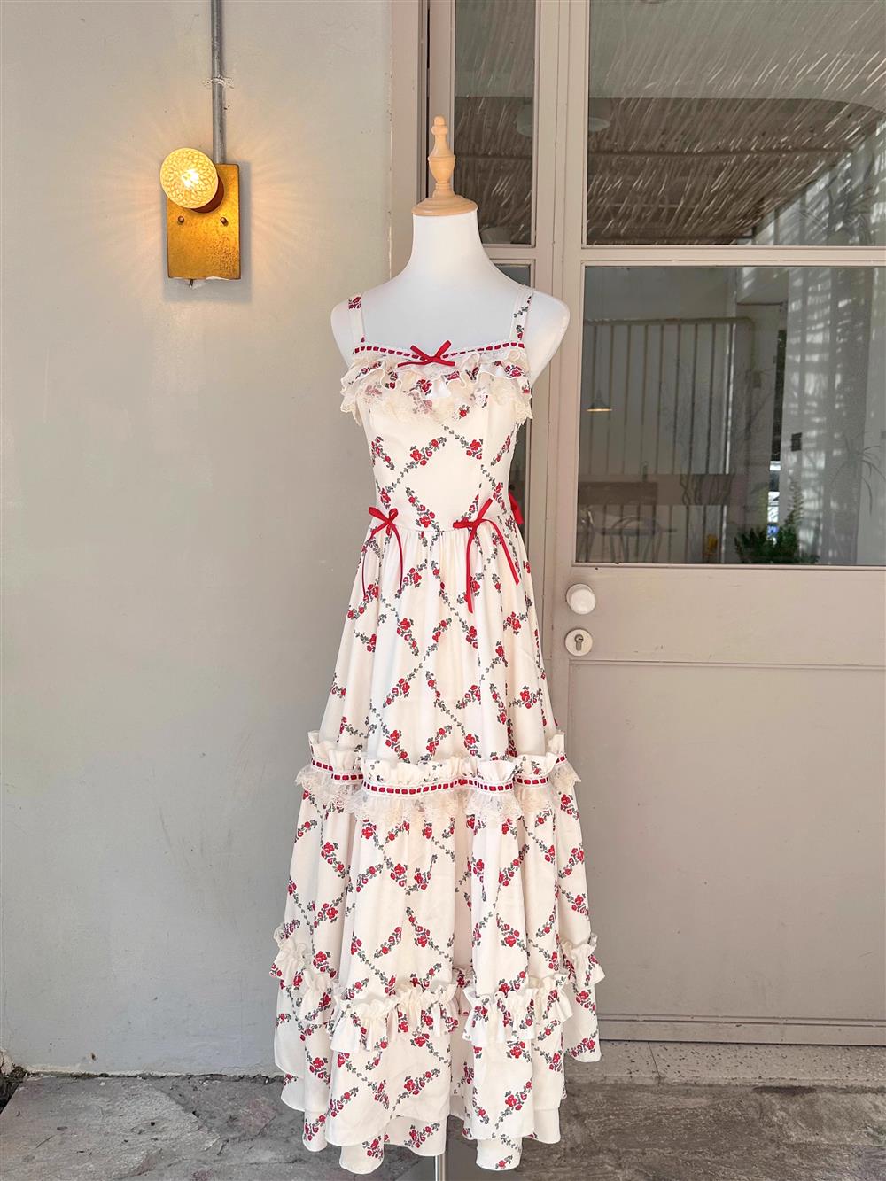 Sexy A line Square Neckline Sleeveless Women's Red Floral Holiday Dress Vacation Dresses Birthday Dress