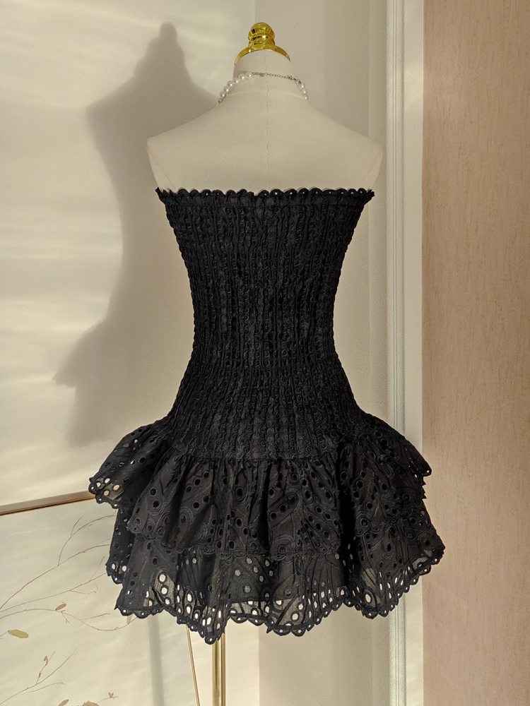 Cute Sheath Strapless Black Lace Vacation Dress Short Birthday Dresses