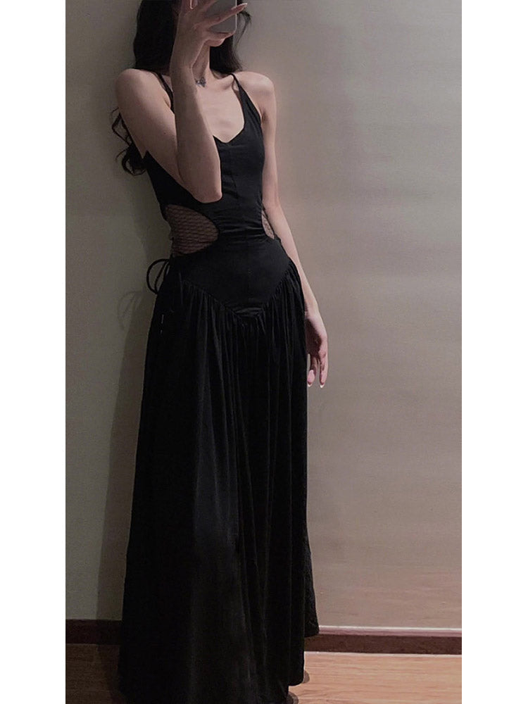 Sexy A line Spaghetti Straps Black Beach Dress Women's Vacation Dresses Birthday Dress