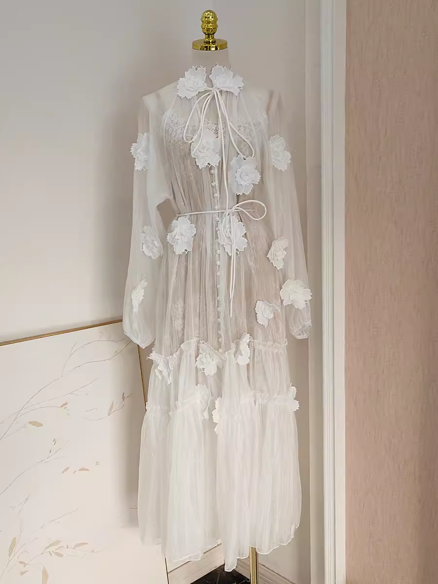 Cute A line Halter White Lace Tea Length Vacation Dress Women Beach Dresses