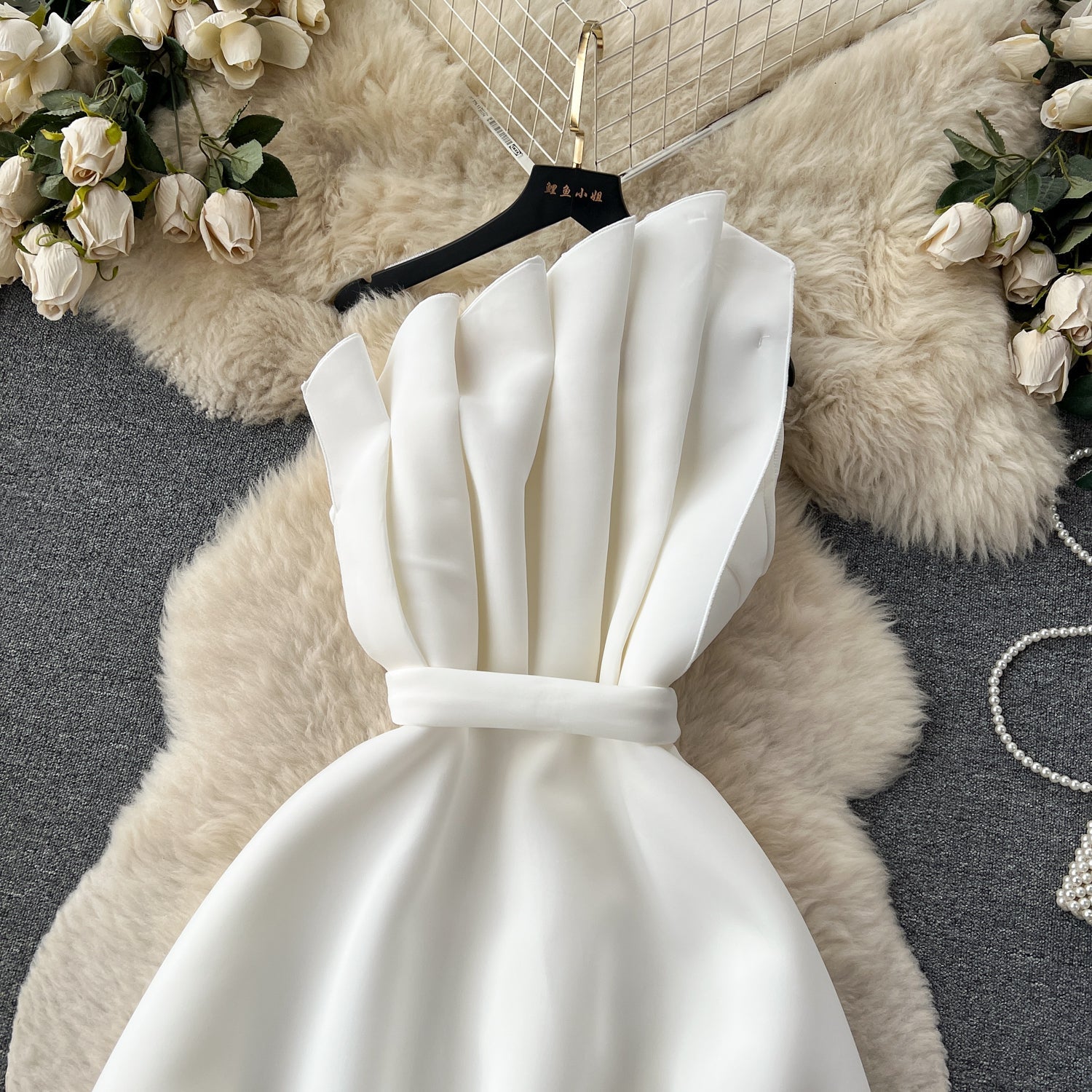 Simple A line One Shoulder Ruffles White Holiday Dresses Midi Length Women's Dress