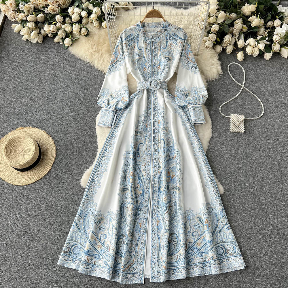 Vintage A line Long Sleeves White Floral Holiday Dresses Women's Dress