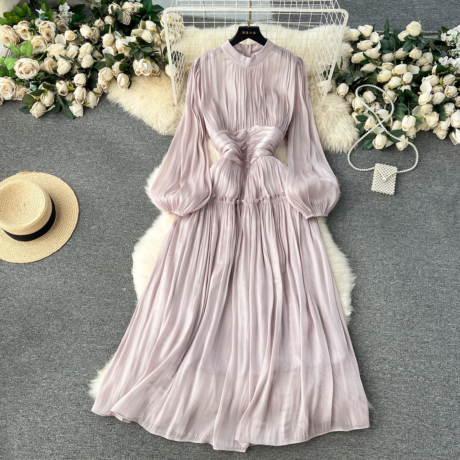 Vintage A line Scoop Long Sleeves Lilac Holiday Dresses Women's Dress