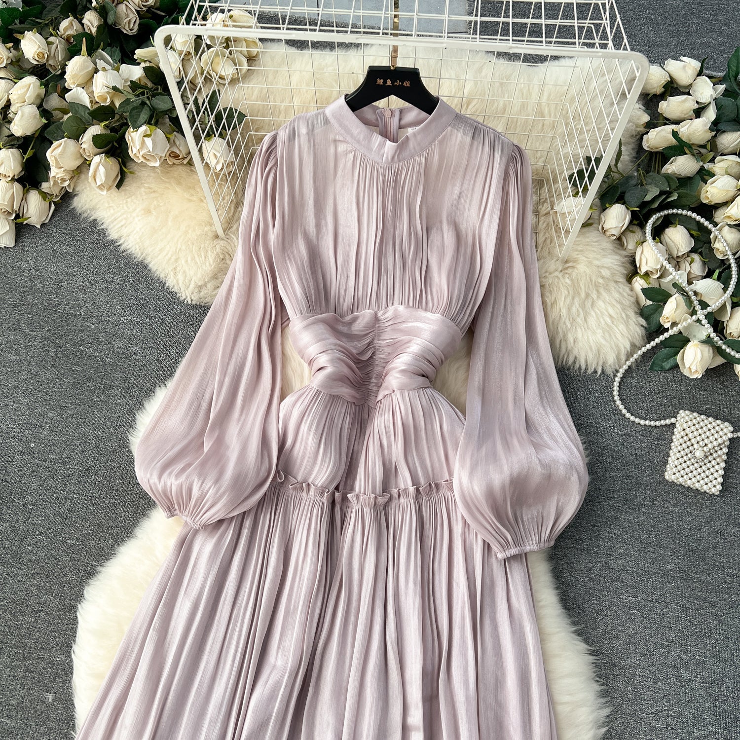Vintage A line Scoop Long Sleeves Lilac Holiday Dresses Women's Dress