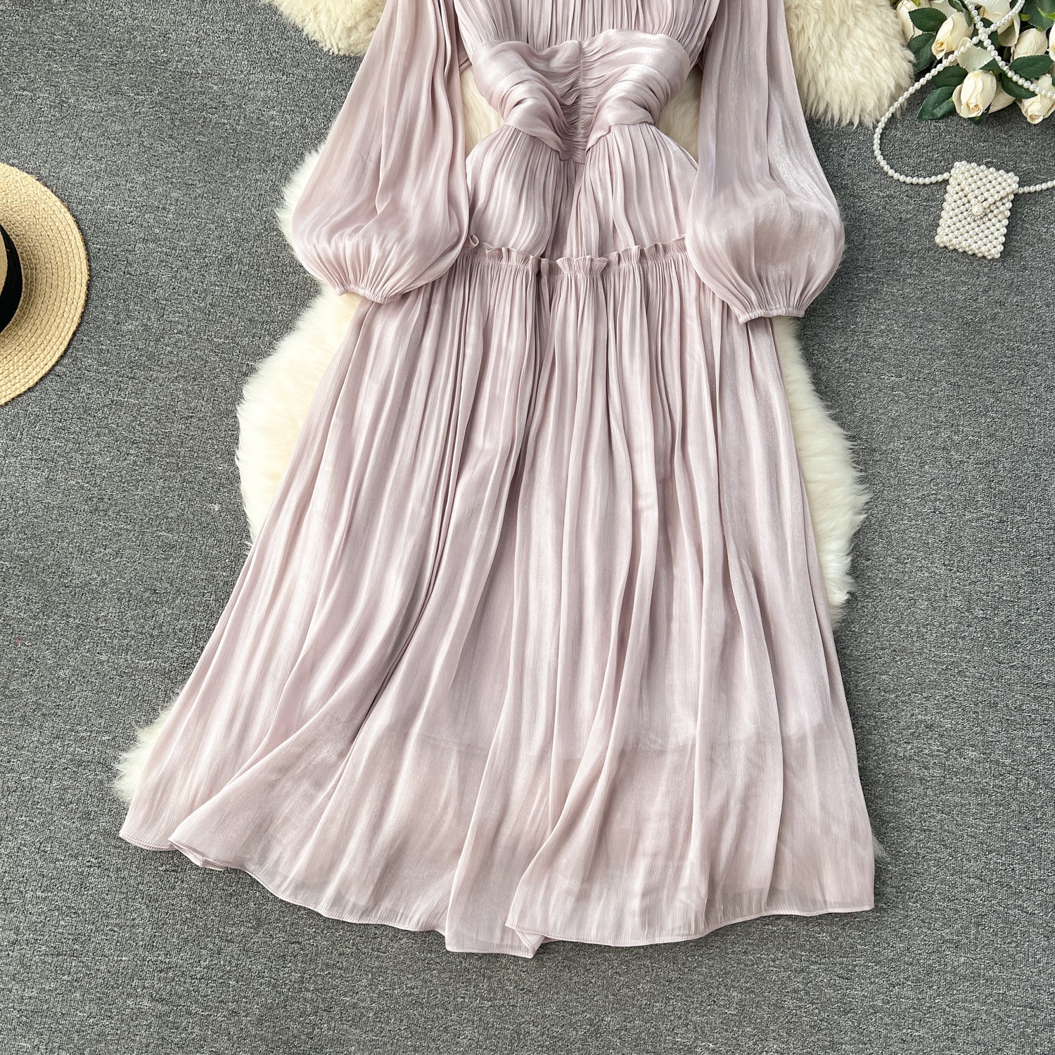 Vintage A line Scoop Long Sleeves Lilac Holiday Dresses Women's Dress