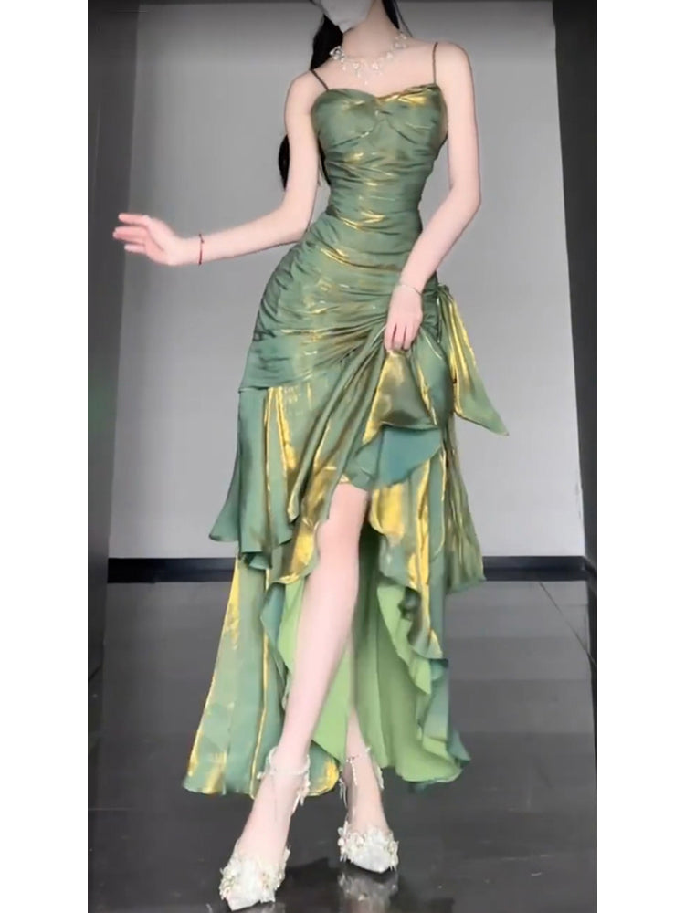 Vintage Sheath Spaghetti Straps Green Holiday Dress Birthday Dresses Birthday Outfits
