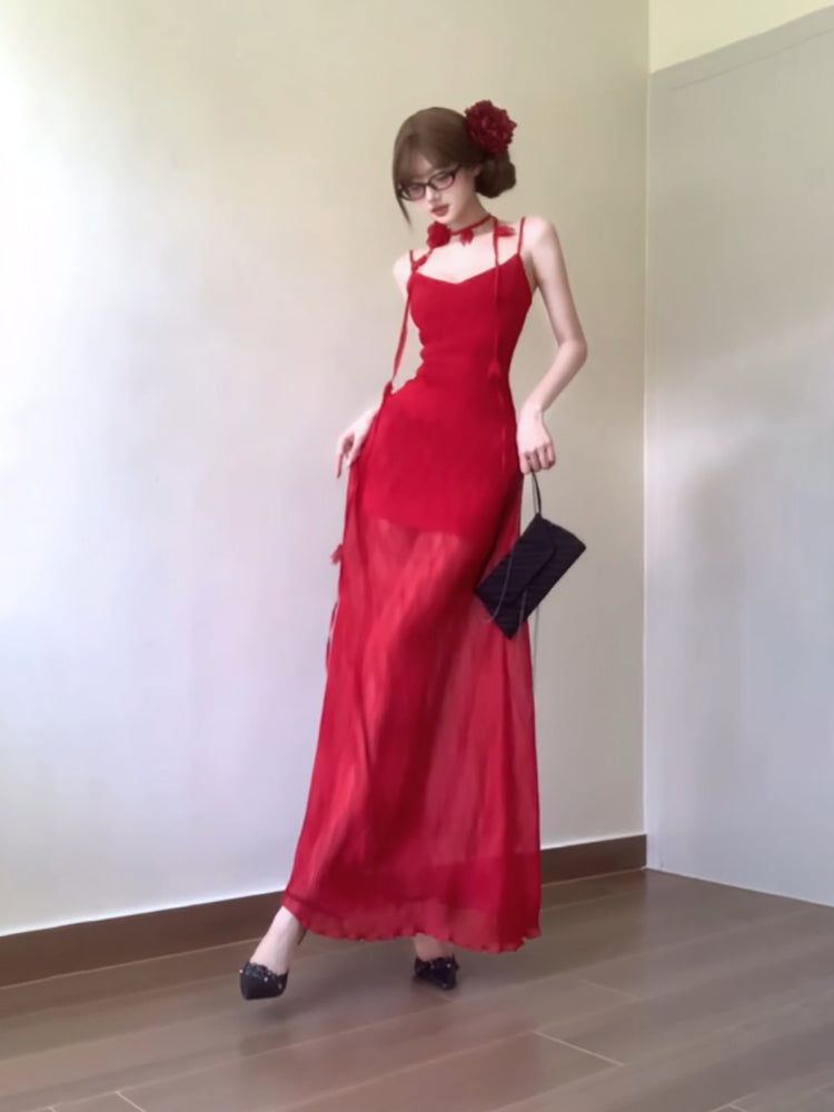 Vintage Sheath Spaghetti Straps Red Holiday Dress Birthday Dresses Birthday Outfits