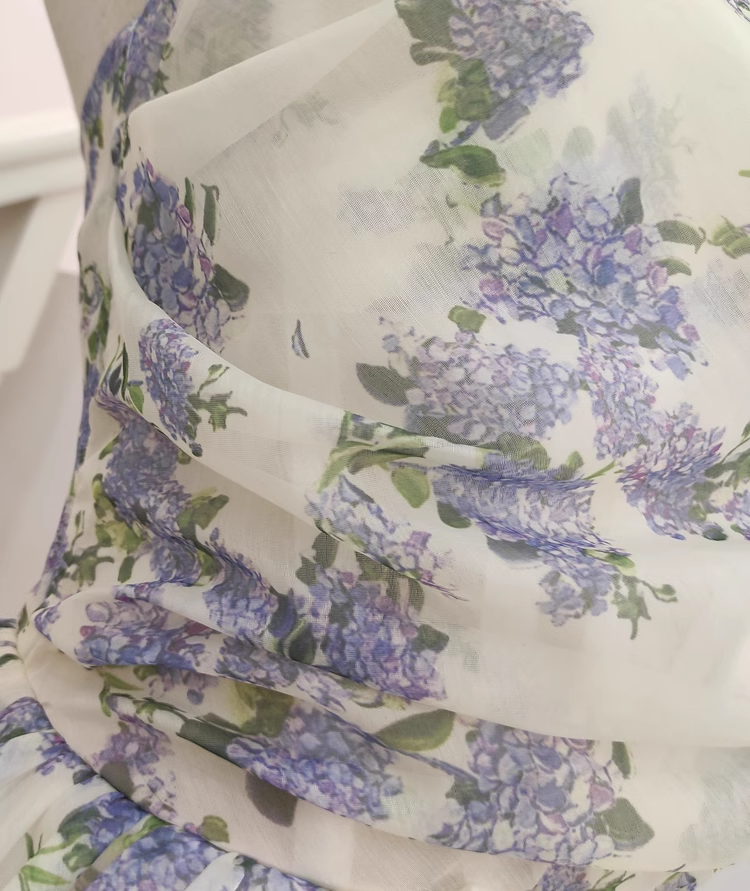 Cute A line Spaghetti Straps Lilac Floral Travel Vacation Women Dress Tea Length Birthday Outfits