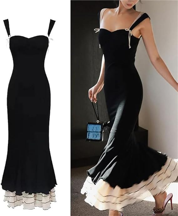 Elegant Mermaid Straps Chiffon Black Prom Dresses