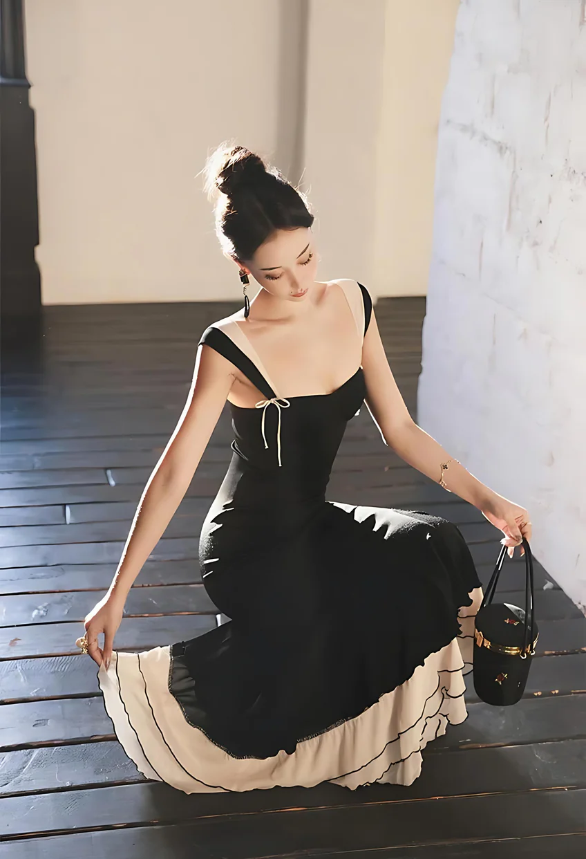 Sexy Mermaid Straps Chiffon Black Prom Dresses Party Dress