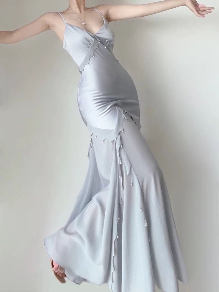 Retro Mermaid Straps Satin Blue Long Prom Dresses Party Dress