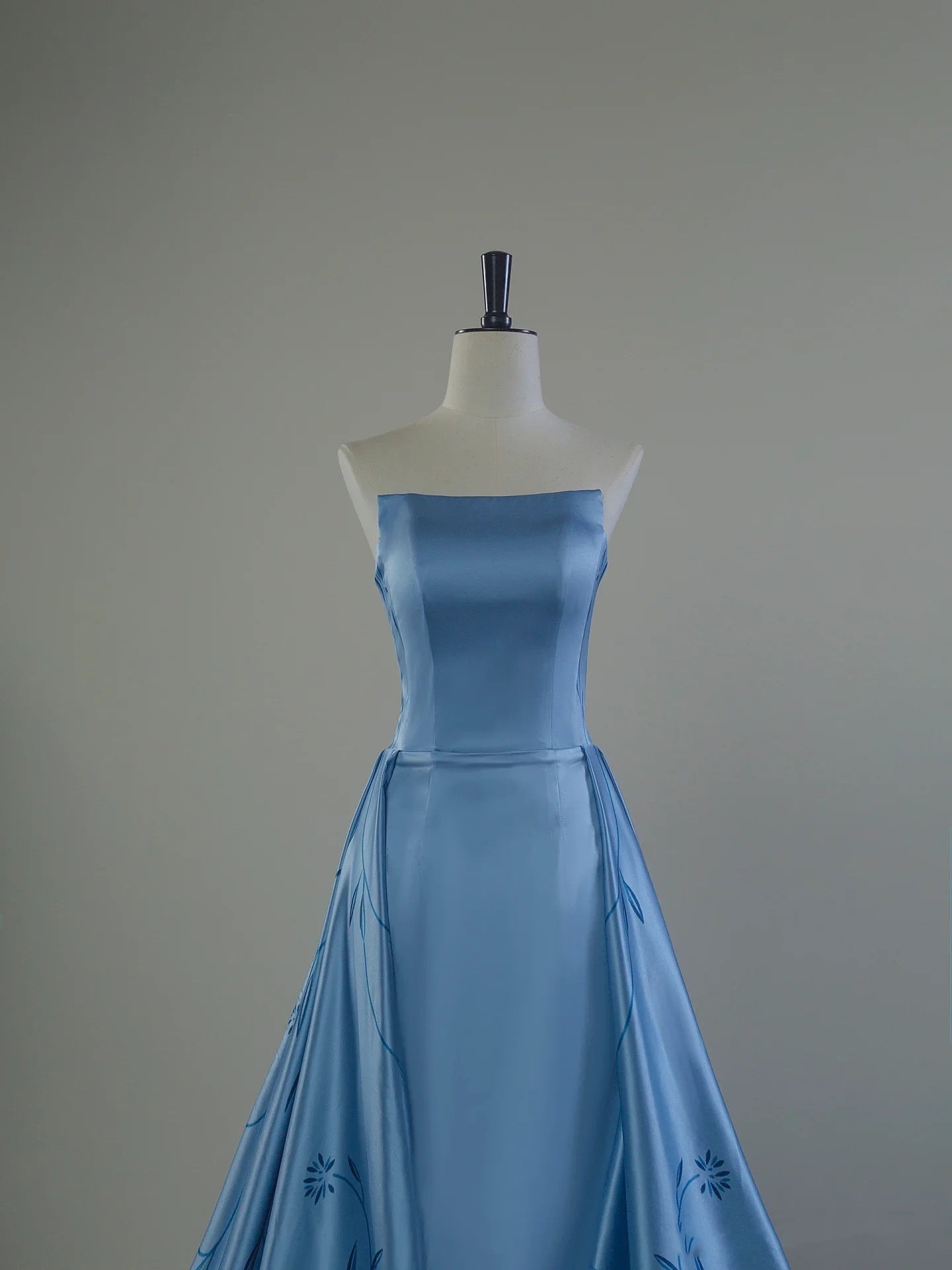 Classy A Line Strapless Blue Satin Long Prom Dresses Party Dress