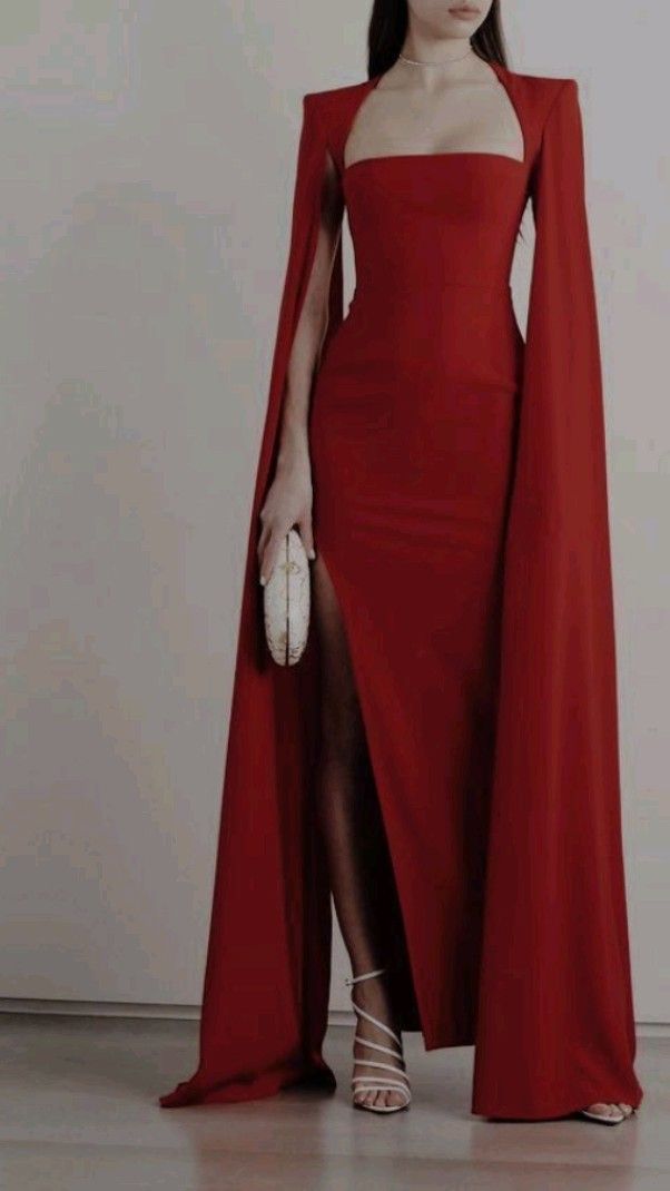 Sexy Mermaid Strapless Red Satin Long Prom Dresses Party Dress With Cape